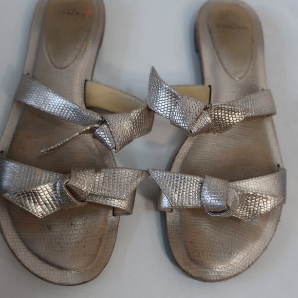 Womens Alexandre Birman Gold Leather Tie Knot Flat Slide Sandals 37 1/2/US 7.5 - Picture 6 of 7